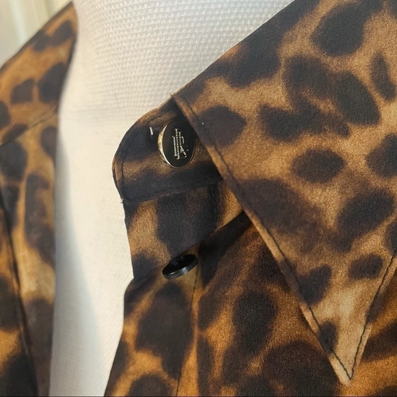 LAUREN Ralph Lauren Brown Black Leopard Print Long Sleeve Button Down Shirt. Med - Picture 7 of 15